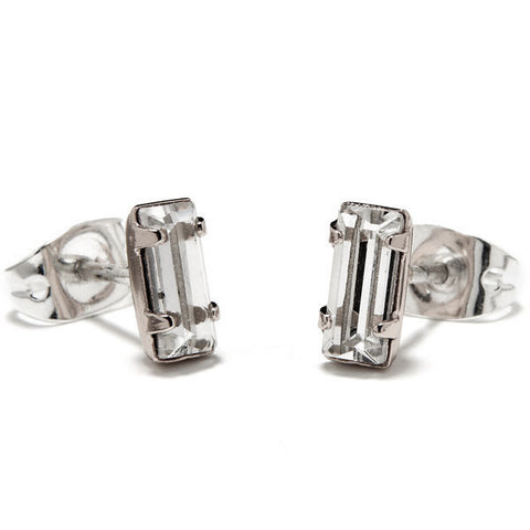 Tiny Baguette Studs // Clear Crystal
