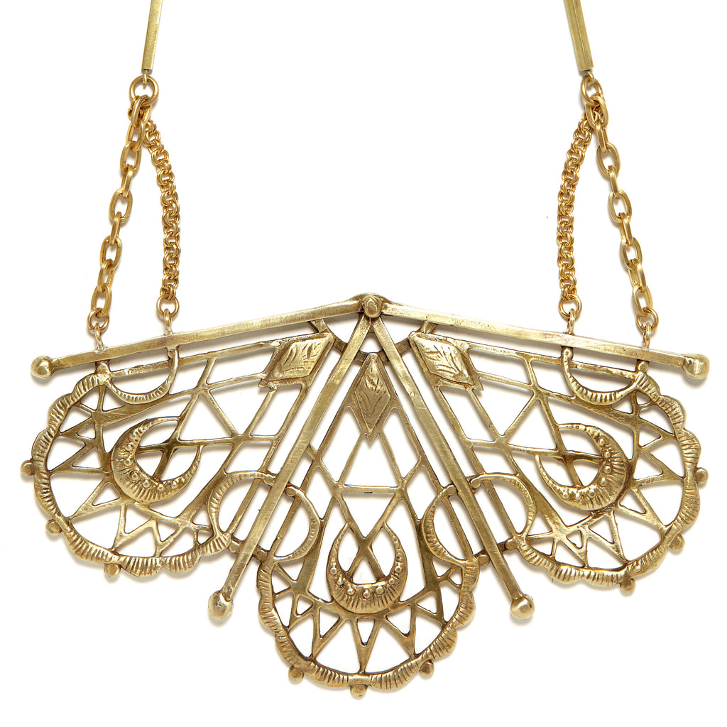 Sacred Geometry Fan Necklace // Brass