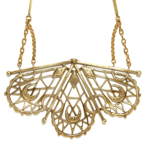 Sacred Geometry Fan Necklace // Brass