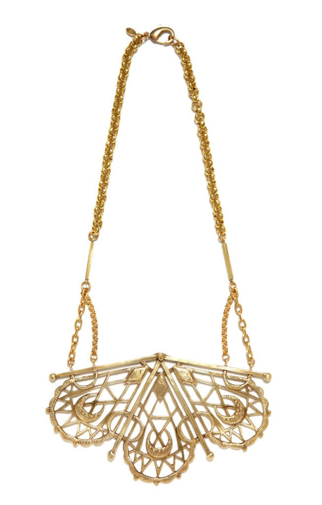 Sacred Geometry Fan Necklace // Brass